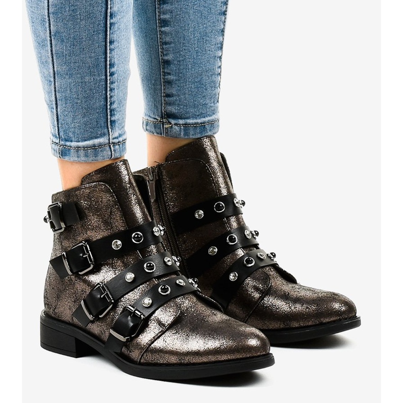 Bottines femme kaki à boucles plates HQ2366 multicolore vert 1