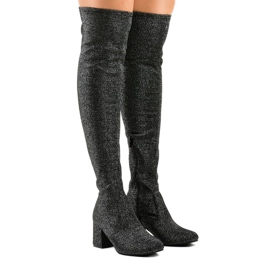 Bottes argentées sur le montant au-dessus du genou TC01P noir gris 1