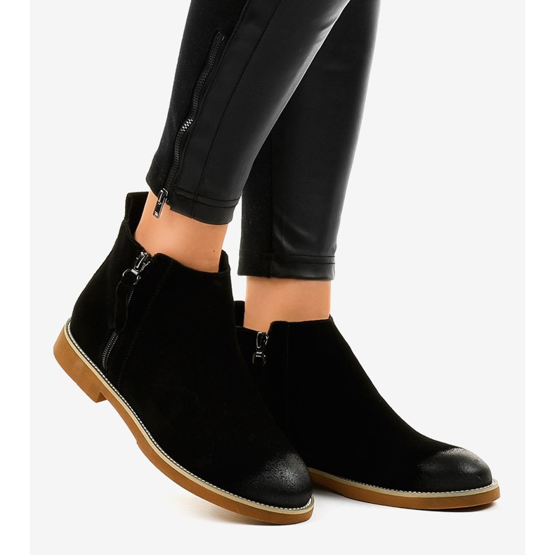 Bottines plates noires pour femmes avec fermeture éclair 6830-PA le noir 2
