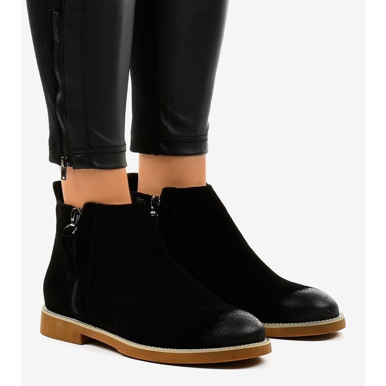 Bottines plates noires pour femmes avec fermeture éclair 6830-PA 1