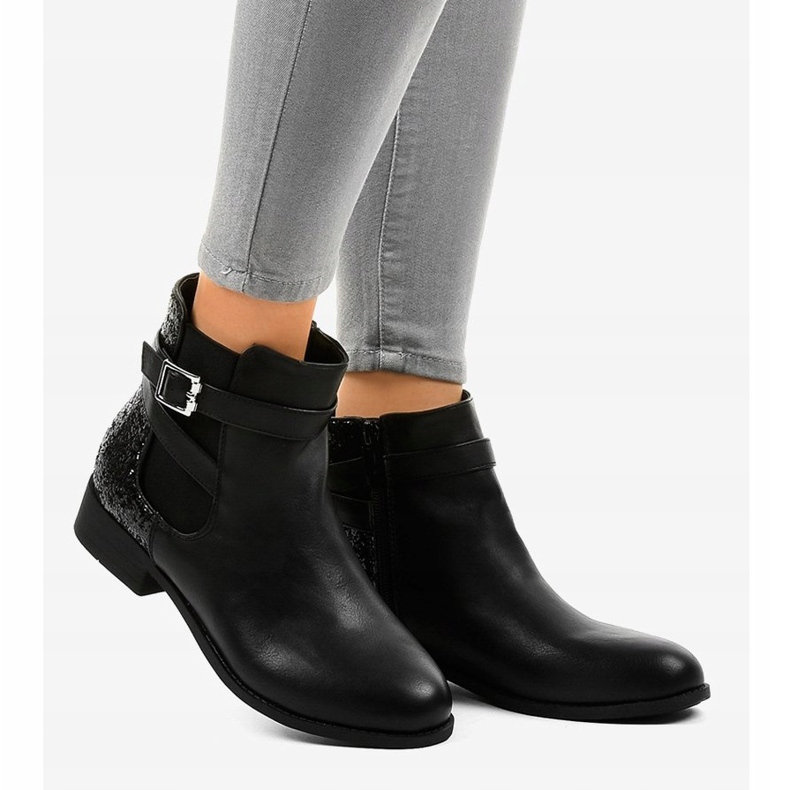 Bottines plates noires à élastique et sequins C298-1 le noir 2