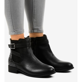 Bottines plates noires à élastique et sequins C298-1 1