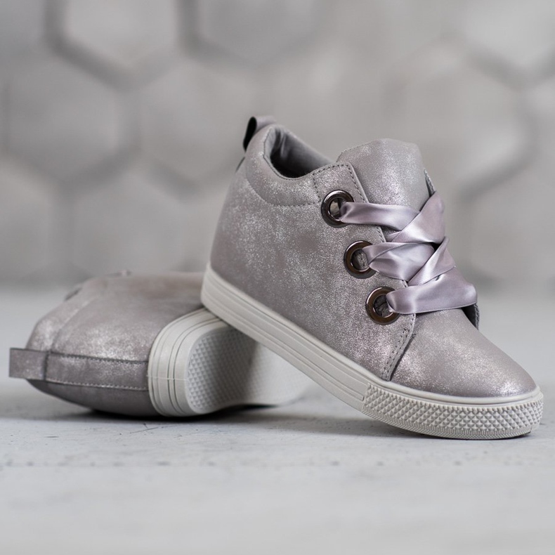 New Tlck Chaussures attachées avec un ruban gris 1