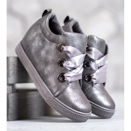 New Tlck Chaussures attachées avec un ruban gris 2