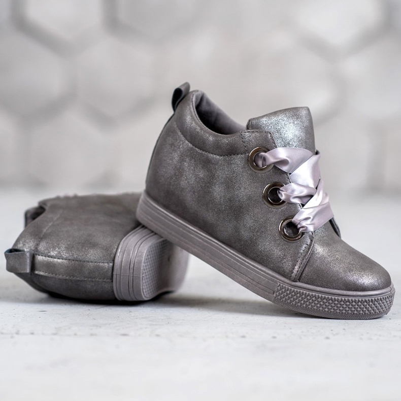 New Tlck Chaussures attachées avec un ruban gris 1