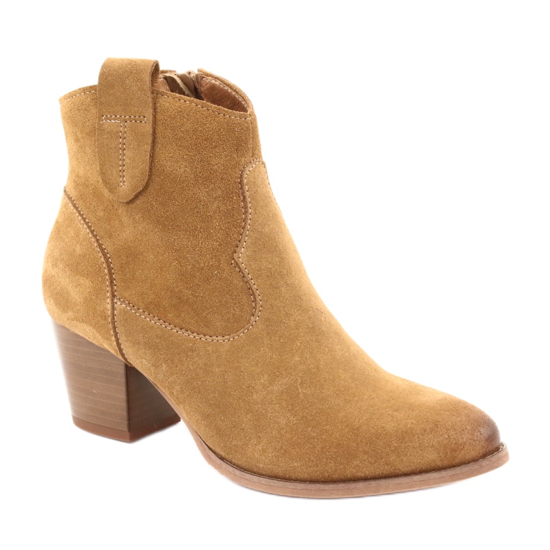 Bottines santiags Anabelle 1466 Camel clair en daim brun multicolore jaune 1