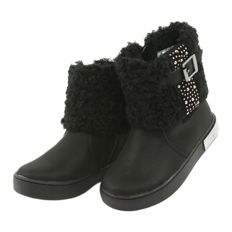 American Club Bottes de filles avec de la fourrure GC35 avec des paillettes noires 3