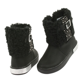 American Club Bottes de filles avec de la fourrure GC35 avec des paillettes noires le noir 4