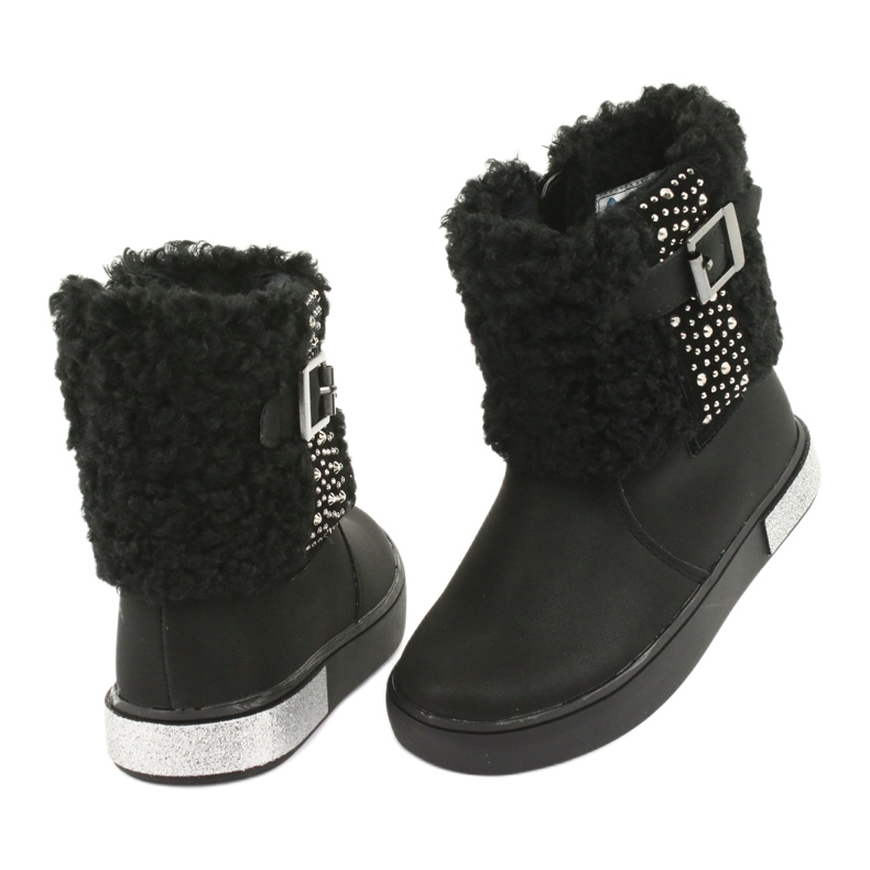 American Club Bottes de filles avec de la fourrure GC35 avec des paillettes noires 4