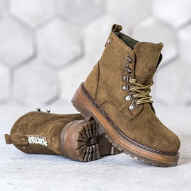 SHELOVET Trappeurs à lacets brun multicolore vert 1