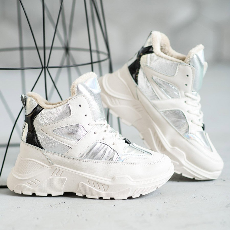 Bottines de sport à la mode blanche gris 1