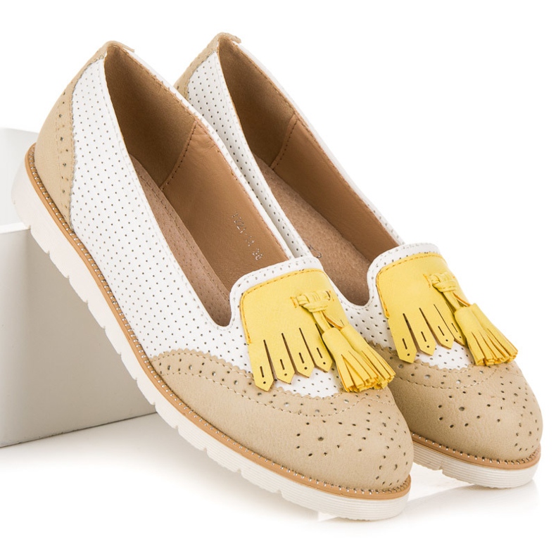 Vices Ballerines Ajourées À Franges blanc brun 1