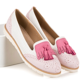 Vices Ballerines Ajourées À Franges blanche rose 1