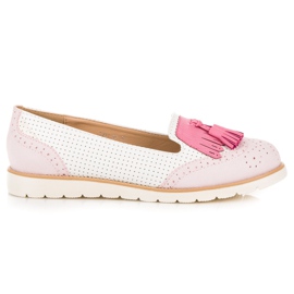 Vices Ballerines Ajourées À Franges blanche rose 2