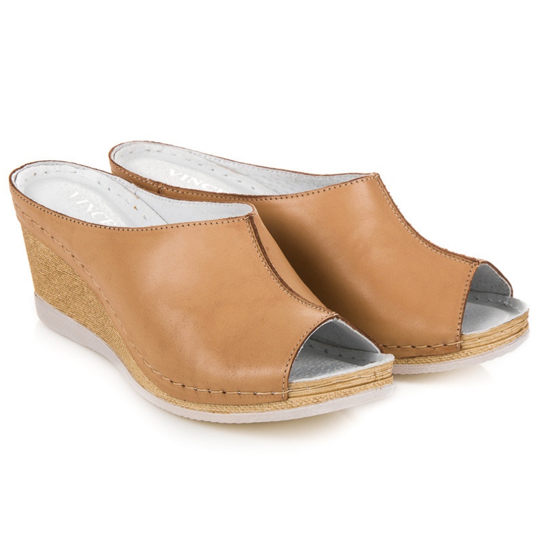 Vinceza Pantoufles en cuir brun 1