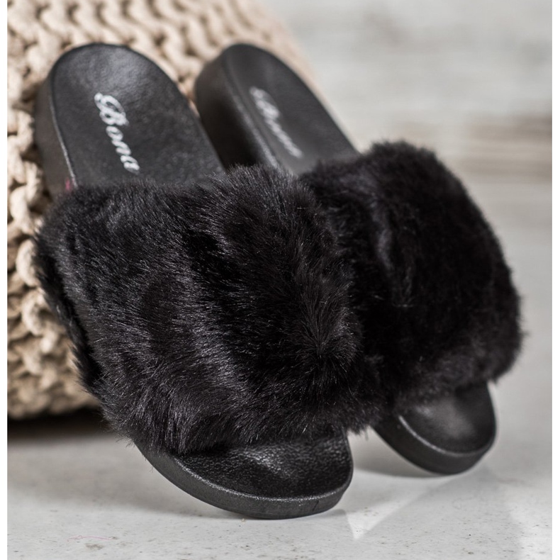 Bona Pantoufles Avec Fourrure noir 1