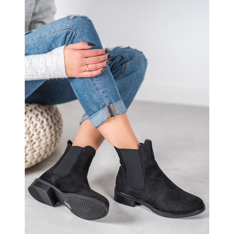 SDS Bottines Chelsea en daim le noir 1