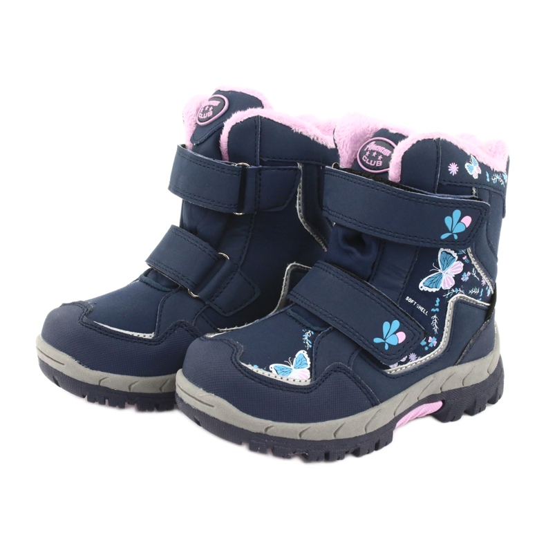 Bottines American Club membrane HL28 papillons bleu marine rose 3
