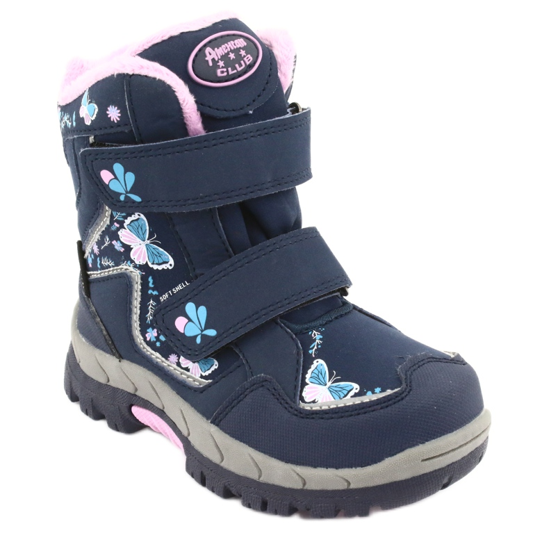 Bottines American Club membrane HL28 papillons bleu marine rose 1