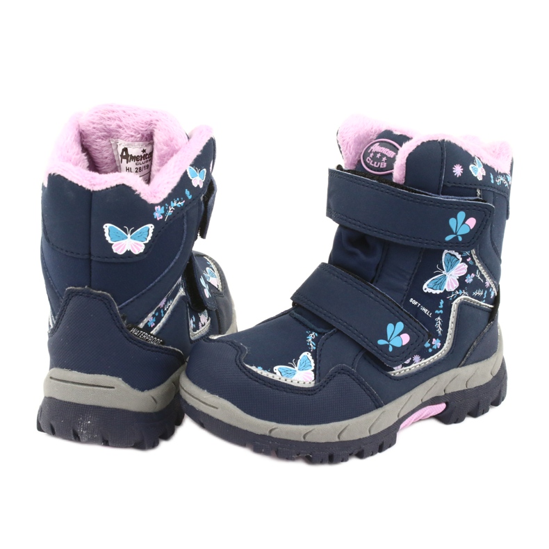 Bottines American Club membrane HL28 papillons bleu marine rose 4
