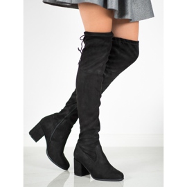 Ideal Shoes Cuissardes en daim le noir 2