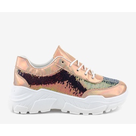 Chaussures de sport champagne à paillettes W-3118 jaune 2