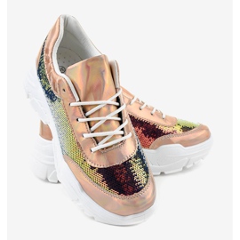 Chaussures de sport champagne à paillettes W-3118 jaune 4