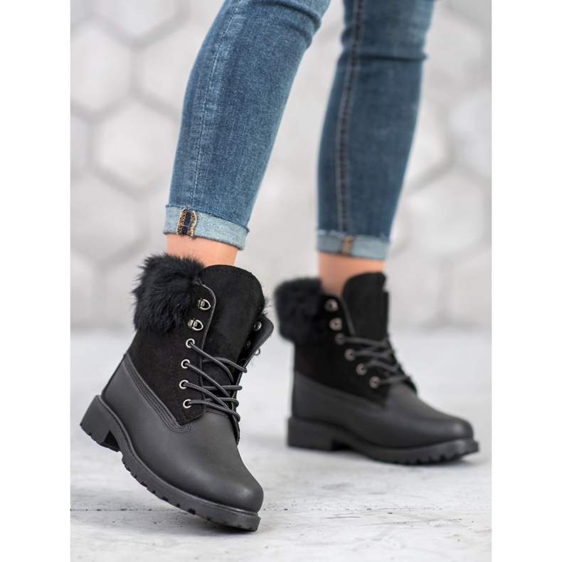 SHELOVET Trappeurs avec fourrure noir 1