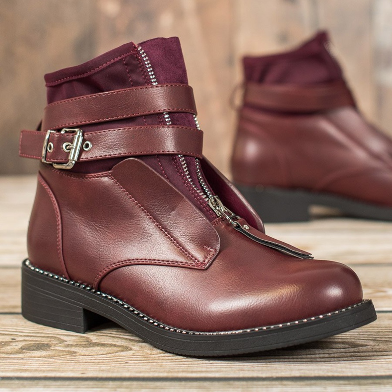 SHELOVET Bottines bordeaux à fermeture éclair rouge 2 SHELOVET Bottines bordeaux à fermeture éclair rouge 2