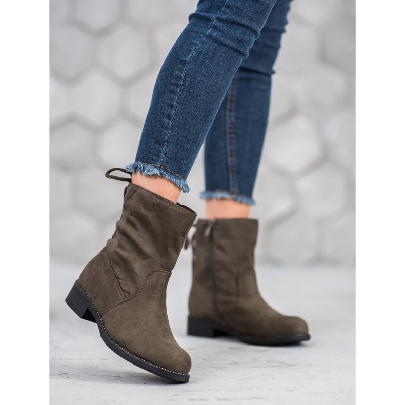 SDS Bottines en daim vert 1