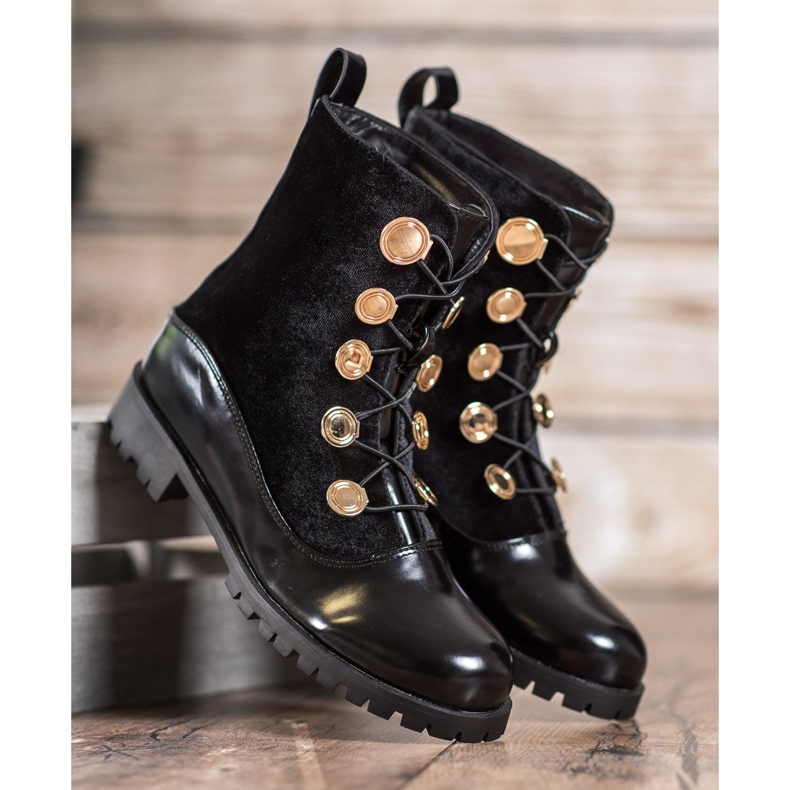 Seastar Bottines En Velours Avec Côtes noir 1