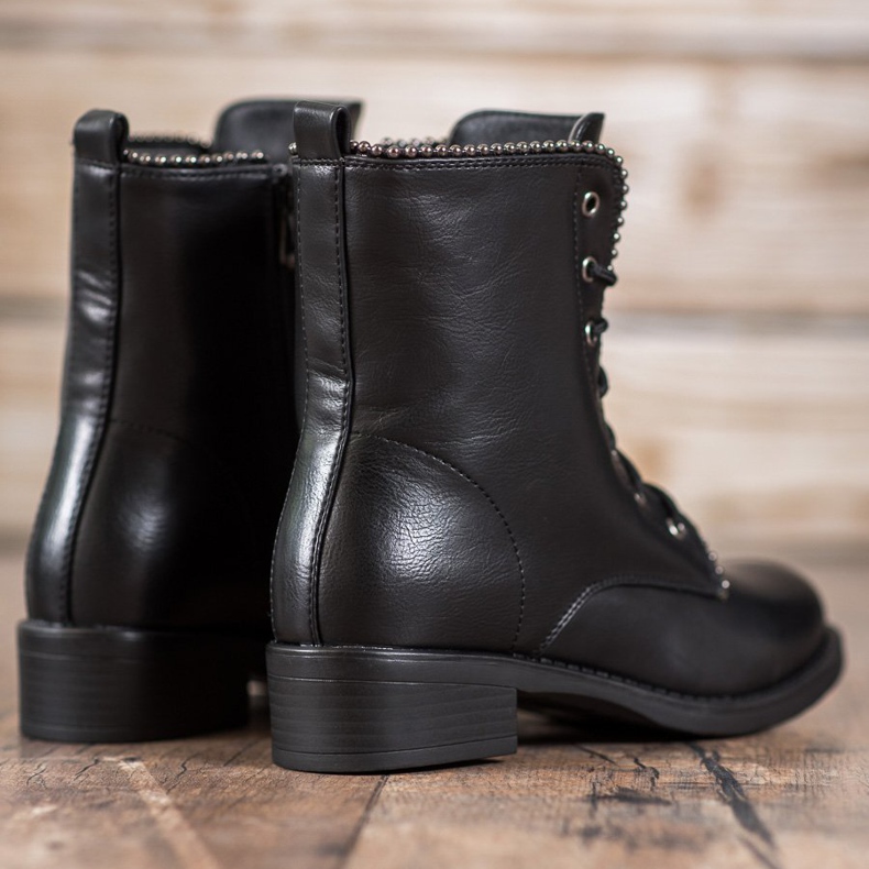 Janessa Bottines à lacets classiques le noir 1