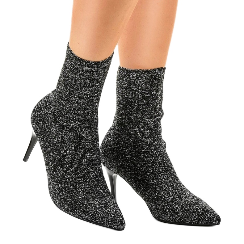Bottines noires et argentées LL-103P le noir gris 1