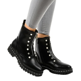 Bottes isolées noires décorées de 16047-73A le noir 1