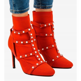 Bottines à talons en tissu AT-0655-L rouges 1