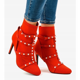 Bottines à talons en tissu AT-0655-L rouges 2