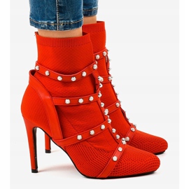 Bottines à talons en tissu AT-0655-L rouges 3