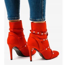 Bottines à talons en tissu AT-0655-L rouges 4