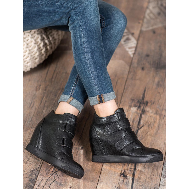 Sergio Leone Baskets en cuir écologique le noir 2