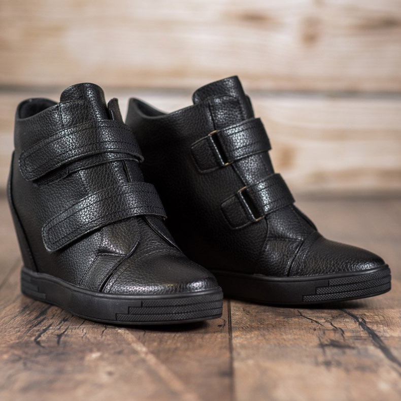 Sergio Leone Baskets en cuir écologique le noir 1