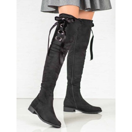 Ideal Shoes Cuissardes avec ruban noir 1