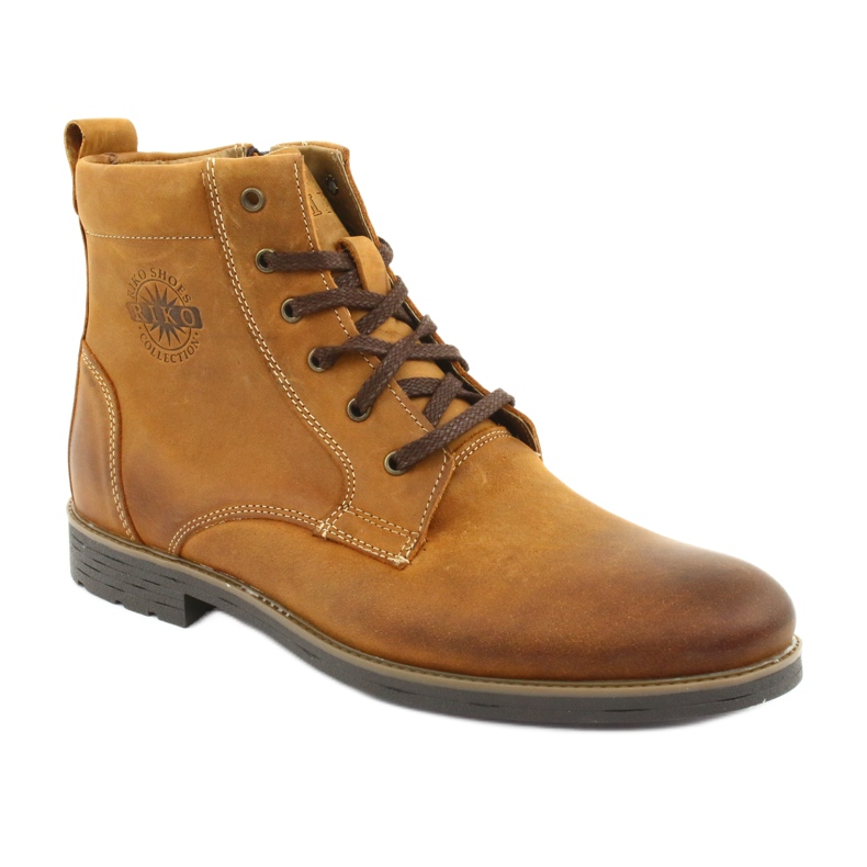 Bottines à talons hauts sur la fermeture éclair Riko 884 folle ensoleillée brun jaune 1