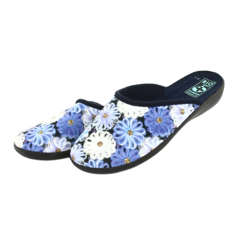 Chaussons 3D fleurs Adanex 24192 bleu marine blanche jaune 3