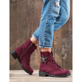 SHELOVET Bottines en daim bordeaux rouge 1