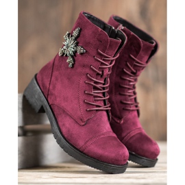 SHELOVET Bottines en daim bordeaux rouge 4