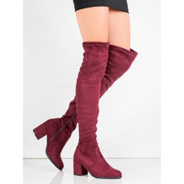 Ideal Shoes Cuissardes en daim rouge 2