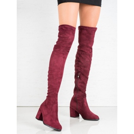 Ideal Shoes Cuissardes en daim rouge 3