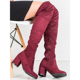 Ideal Shoes Cuissardes en daim rouge 4