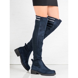 Ideal Shoes Bottes en daim à enfiler bleu marin 4