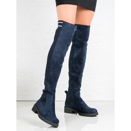 Ideal Shoes Bottes en daim à enfiler bleu marin 5